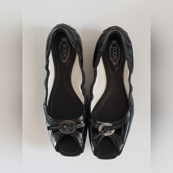 Tods Women's Black Patent Leather Open Toe Slip On Size 39 - Picture 1 of 10